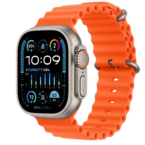 Apple Watch Ultra 2 GPS + Cellular, 49 mm Titan­gehäuse, Ocean Armband Orange