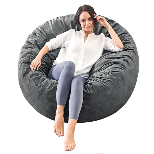 ILPEOD Bean Bag Chairs for Adults - Memory Foam Furniture BeanBag Chair - Kids/Teens Sofa with Soft Micro Fiber Cover - Round Fluffy Couch for Living Room Bedroom College Dorm - 3 ft, Grey - Medium - Grey