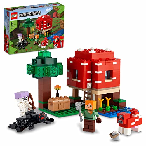 LEGO Minecraft The Mushroom House Set, Building Toy for Kids Age 8 plus, Gift Idea with Alex, Mooshroom & Spider Jockey Figures 21179 - single