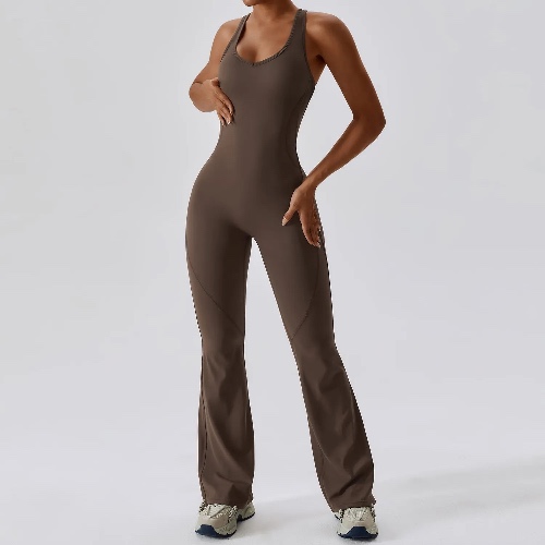 Yoga Flare Gym Bodysuit Set - Brown / S