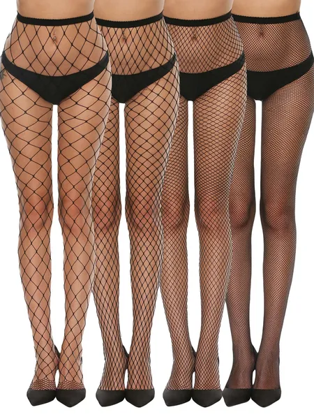 Cozyease Women's 4 Pairs Fishnet Tights High Waist Pantyhose Stretchy Sheer Stockings