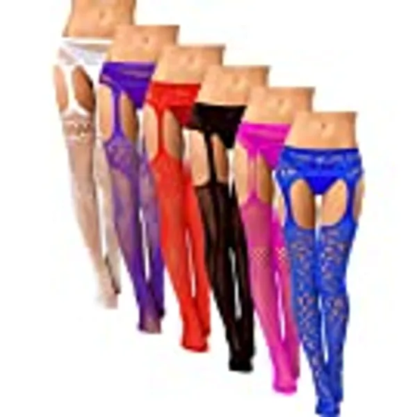 6 Pairs Women Fishnet Thigh-High Stockings Tights Suspender Pantyhose Stockings for Women Girls