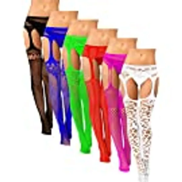 6 Pairs Women Fishnet Thigh-High Stockings Tights Suspender Pantyhose Stockings for Women Girls