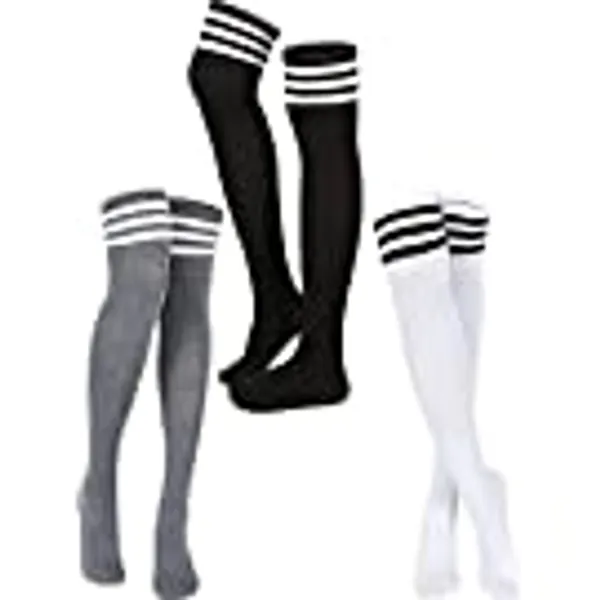 SATINIOR 3 Pairs Knee High Socks Thigh High Socks Triple Stripe over the Knee Socks Long Opaque Thigh High Stockings