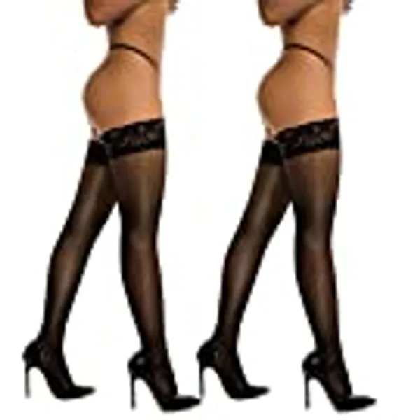 Thigh High Stockings Silicone Lace Top Stay Up Silky Semi Sheer Pantyhose for Women Hold Up Nylon DORALLURE