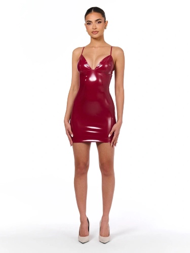 Vinyl Mini Dress | DARK RED / S
