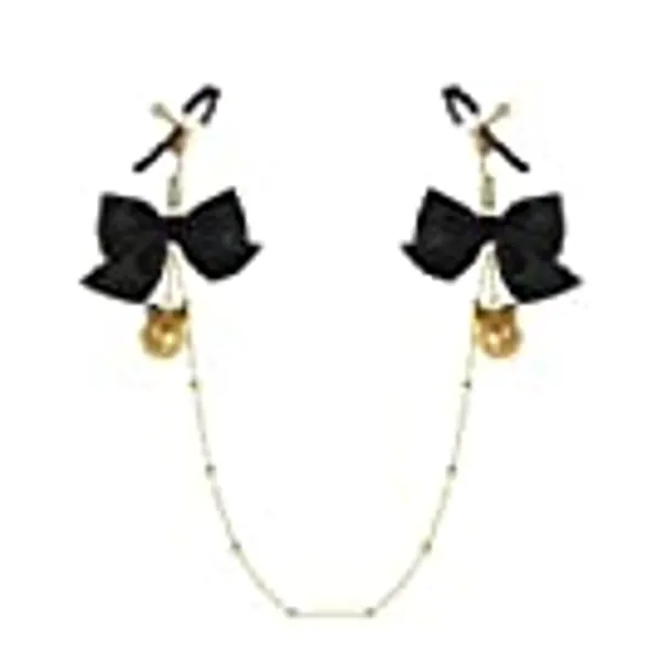 Women Adjustable Nipple Clamps with Chain,Bow Bell Nipple Clip, Nipple Clamps Non Piercing, Nipple Clips for Women Pleasure Sex(Black)