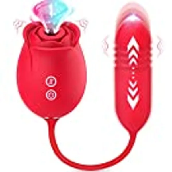 Rose Sex Toys for Women – Upgraded Rose Sex Stimulator for Women with 18 Sucking Thrusting Dildo G Spot Vibrator Clitoral Stimulator, Rose Sex Sucker Adult Sex Toys Games for Woman Couples Pleasure
