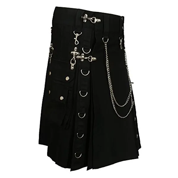 Scottish Designer Fashion Gothic Kilt With Silver Chains