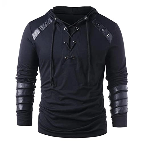 Men's Medieval Lace up Pirate Mercenary Scottish Wide Cuff Shirt Costume T-Shirt Tops Blouse Pullover Jumper Sweatshirts