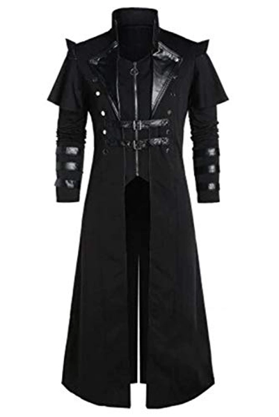 Men's Steampunk Trench Coat Victorian Slim Suit Collar Solid Double Breasted Zipper Coat