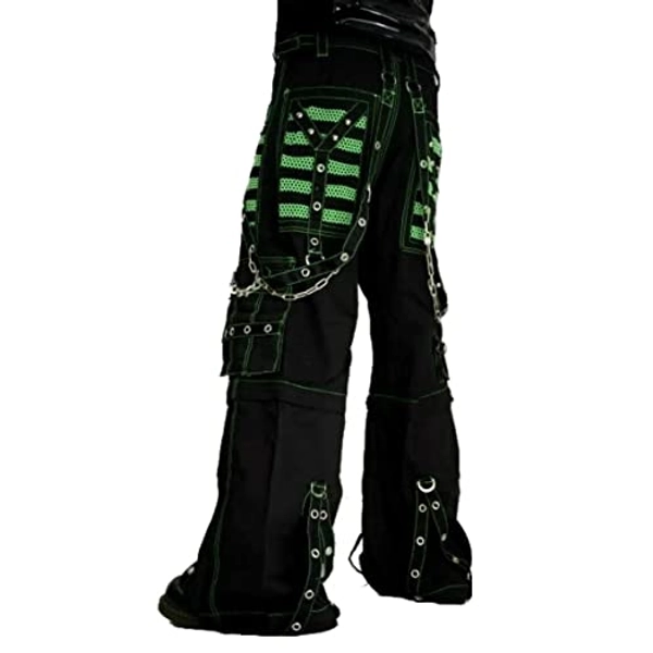 Extreme Bondage Skater Gothic Punk Rocker Cyber Goth Steampunk Biker Tripp Pant Black/Green