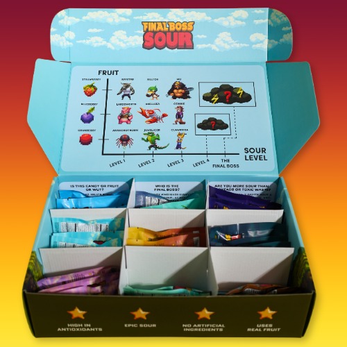 Final Boss VIP Sampler Pack - Sour Candy - 18 Pouches of Sour Strawberries, Blueberries, and Cranberries - 3 Level Sour Challenge - (18-Pack)