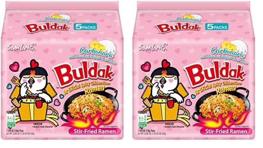 Samyang Buldak Spicy Ramen, Hot Chicken Ramen, Korean Stir-Fried Instant Noodle, Carbonara, 1 bag with 10 pack - Carbonara - 4.58 Ounce (Pack of 10)