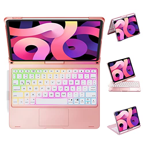 edaiser Swivel Keyboard Case for Apple iPad Air 11 inch 2024 & iPad Pro 11-inch (4th/3rd/2nd/1st Gen) & iPad Air 5th 4th Generation; Rotatable Cover with Pencil Holder, Trackpad, Backlit, Pink Rose - Pink Rose