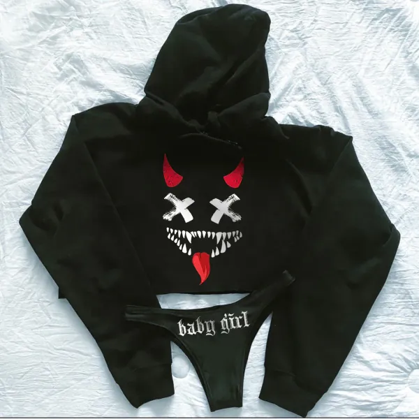 Devil Smiley Print Hooded Sweater