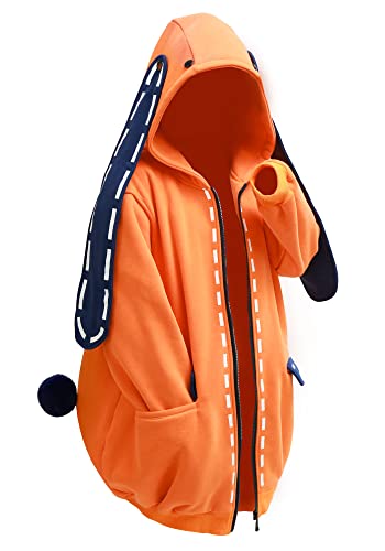 C-ZOFEK Women's Anime Cosplay Orange Hoodie With Bunny Ears and Tail US Size Fleece - 3X-Large