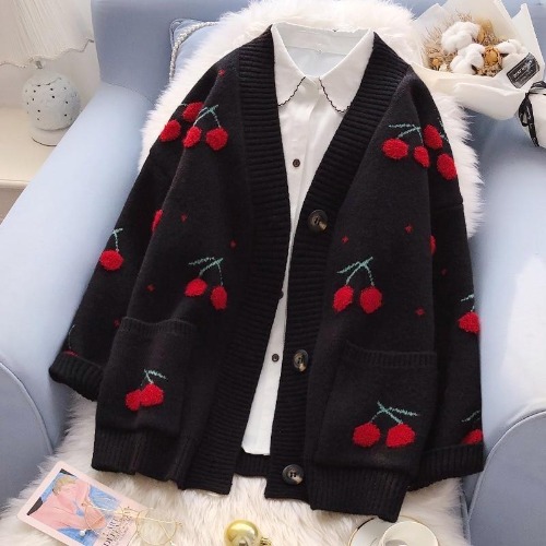 Cherry Cardigan - Black Cherries