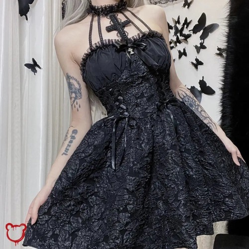 Goth Cross Lolita Dress - Black / L