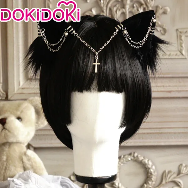 DokiDoki Cosplay Animal Ears Lolita Cat Black Ears Gothic Gold/Silver Chain Hairpin | Silver-PRESALE