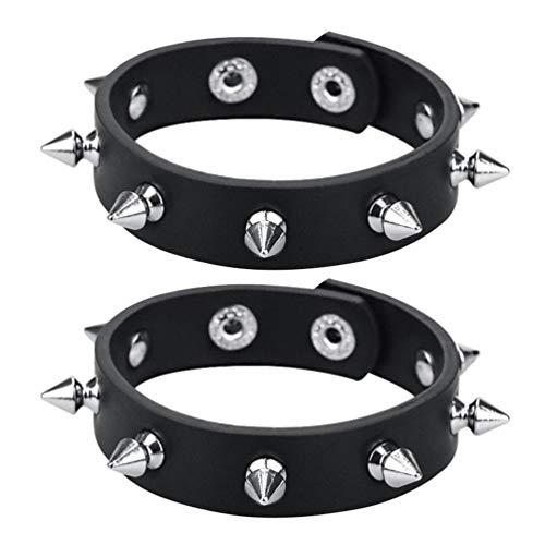 macoking 2 Pack Leather Bracelet Punk Spike Rivet Cuff Metal Studded Black Wristband
