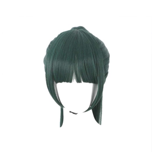 Anime Maki Zenin Women's Cosplay Wig Long Straight Green Ponytail Hair Wigs with Bangs - Zenin Maki