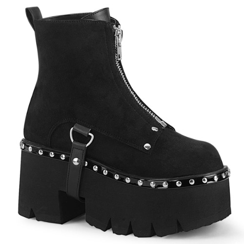 Demonia ASHES-100 | Black Vegan Suede & Leather Ankle Boots - 08 / Black
