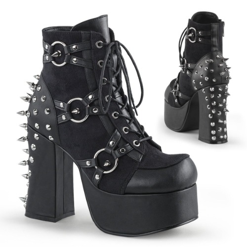 Demonia CHARADE-100 | Black Vegan Leather & Suede Ankle Boots - 08 / Black