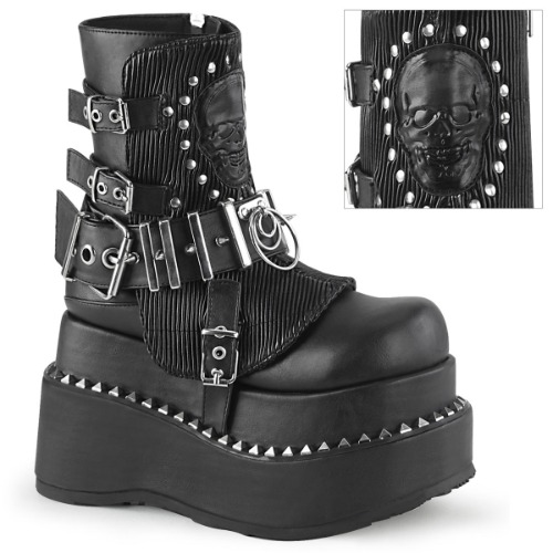 Demonia BEAR-150 | Black Vegan Leather Ankle Boots - 08 / Black