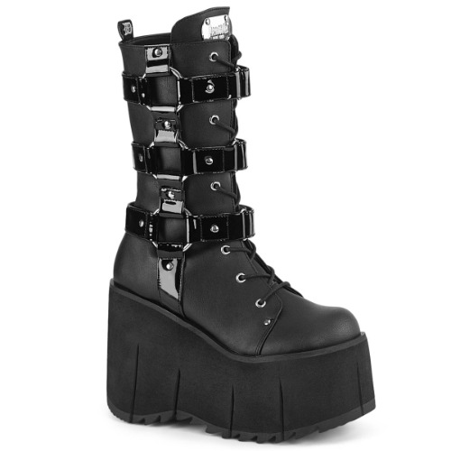 Demonia KERA-110 | Black Vegan & Patent Leather Mid-Calf Boots - 08 / Black