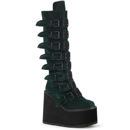 Demonia SWING-815 | Emerald Velvet Knee High Boots - 08 / Emerald