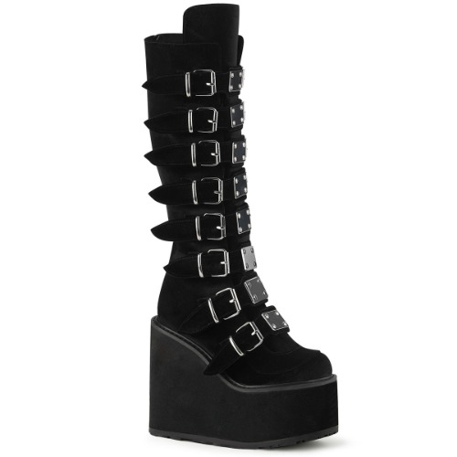 Demonia SWING-815 | Black  Velvet Knee High Boots - 08 / Black