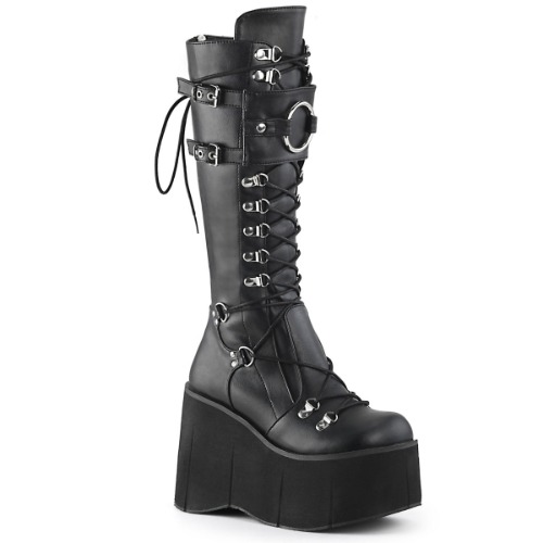 Demonia KERA-200 | Black Vegan Leather Knee High Boots - 08 / Black