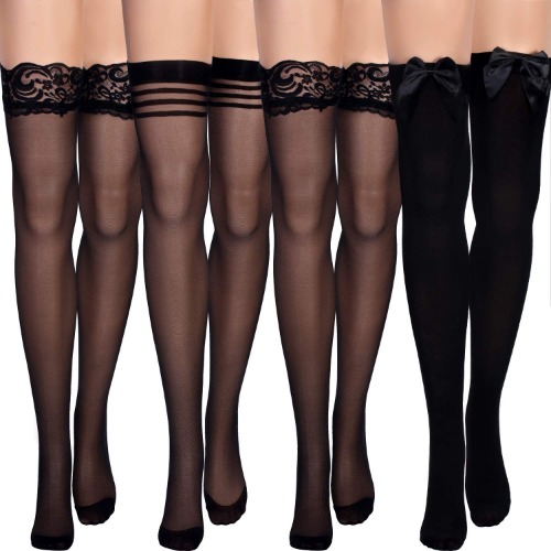 Silk Thigh High Stocking for Women Lace Silicone Socks Satin Bow Top Stocking