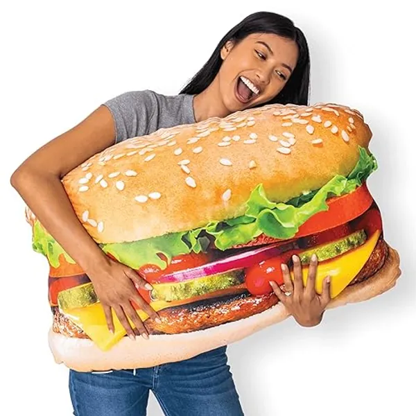 Much Comfort 34" 3D Juicy Cheeseburger Throw Pillow - Made with Super Soft & Ultra Premium Fabric - Cute, Comfortable, Plush, Meat, Nugget, Taco, Stuffed Cushion for Home Decor - Funny Gift - Large - Large - Juicy Cheeseburger Pillow