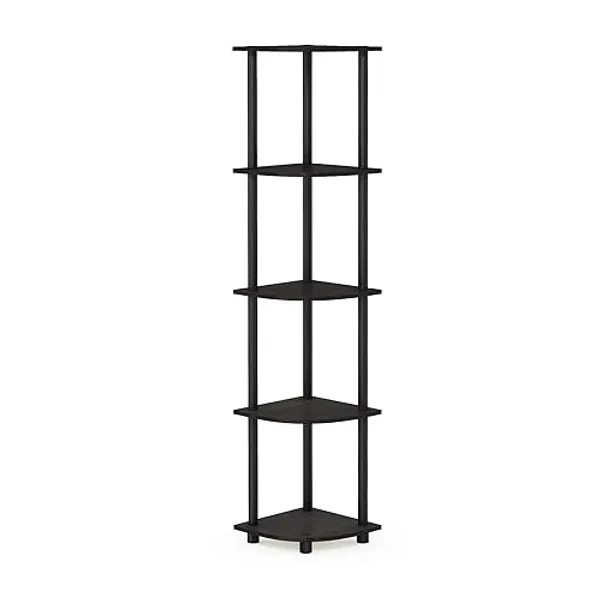 Furinno Turn-N-Tube 5 Tier Corner Display Rack Multipurpose Shelving Unit, 1-Pack, Espresso/Black - Espresso/Black