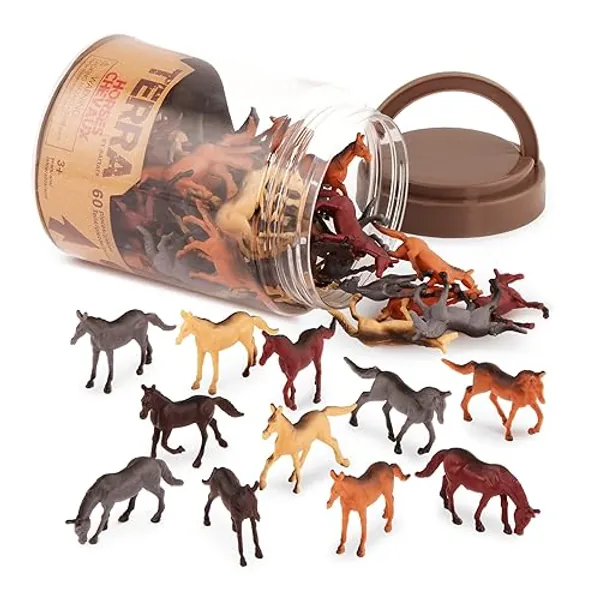 Terra by Battat – 60 Pcs Wild Horses Tube – Miniature Horse Toys – Plastic Animal Toys – Mini Animal Figurines for Kids and Toddlers 3 Year Old or More - 60pcs Mini Horses