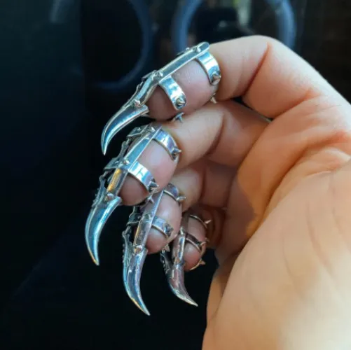 BDSM Cat claw ring - knife play, electro play cat claw finger ring, silver FULL HAND (5) | Default Title