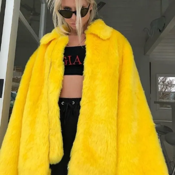 Women Yellow Oversized Pocket Warm Winter Faux Fur Coat | Etsy