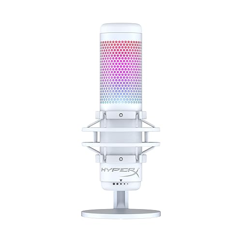 HyperX QuadCast S – RGB USB Condenser Microphone for PC, PS5, Mac, Anti-Vibration Shock Mount, 4 Polar Patterns, Pop Filter, Gain Control, Gaming, Streaming, Podcasts, Twitch, YouTube, Discord – White - Microphone - White