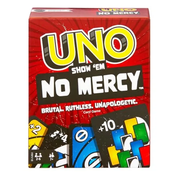 UNO Show ‘em No Mercy Card Game for Kids, Adults and Family Parties and Travel With Extra Cards, Special Rules and Tougher Penalties, HWV18