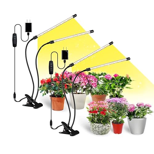 bseah Grow Light Plant Light Indoor Plants, Full Spectrum Clip Plant Growing Lamp, 10-Level Dimmable, Auto On Off Timing 3 9 12Hrs (2 Pack) - 2 Tubes 2 Pack