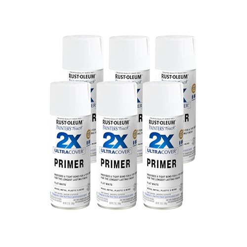 Rust-Oleum 334019-6PK Painter's Touch 2X Ultra Cover Spray Primer, 12 oz, Flat White, 6 Pack - Flat White Primer - 12 Ounce (Pack of 6) - Cover