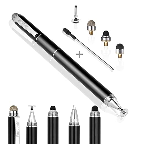 Penyeah Stylus Pen, 4 in 1 Disc Stylus Pens for Touch Screens, High Precision and Sensitivity Universal Capacitive Stylus, Stylist for Tablets,iPhone,iPad,Laptops with 4 Replacement Tips - Black - Black