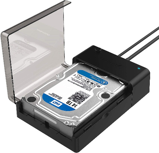 SABRENT Docking Station SSD/Hard Disk esterno/HDD 2.5/3.5 pollici, USB 3.2 Gen 1, Custodia hard disk esterno con alimentatore per SSD SATA 1TB, SSD 2TB, SSD 4TB, HDD 8TB fino a 22TB, (EC-DFLT)