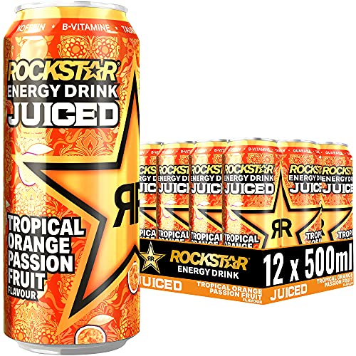 Rockstar Energy Drink Tropical Orange Passion Fruit - Koffeinhaltiges Erfrischungsgetränk für den Energie Kick, EINWEG (12 x 500ml) - Mango (10% Fruchtgehalt) - 500 ml (12er Pack)