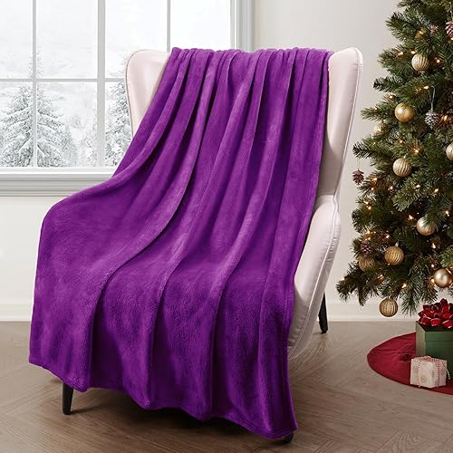 Exclusivo Mezcla Fleece Throw Blanket for Couch, Sofa, 300GSM Super Soft and Warm Blankets, Purple Throw All Season Use, Cozy, Plush, Lightweight, 50x60 Inches - Throw (50"x60") - Purple