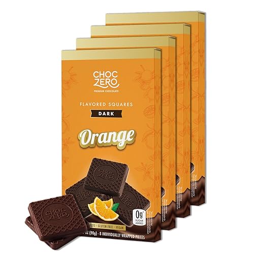 ChocZero Dark Chocolate Orange Squares, Vegan, Sugar Free, Gluten Free, Low Carb, 3.2 Ounce (Pack of 4) - Orange - 3.2 Ounce (Pack of 4)