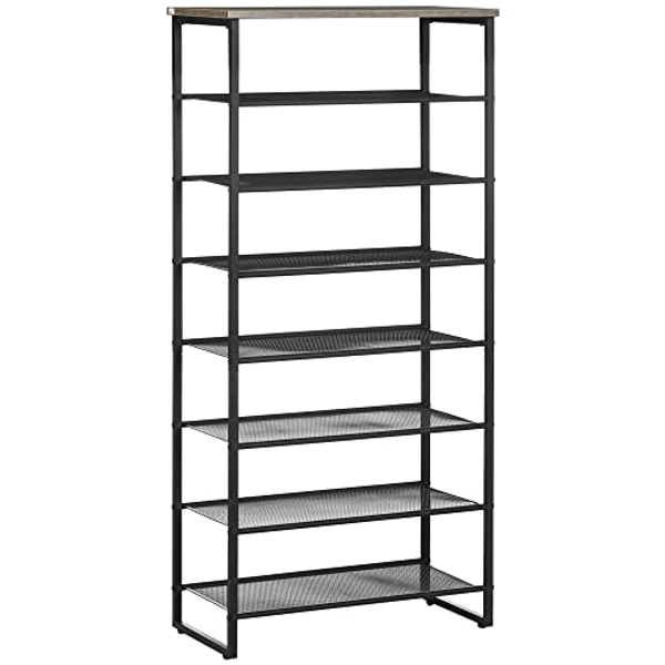HOMCOM 8-Tier Shoe Rack, Shoe Storage Organizer with Mesh Shelves, Free Standing Shoe Shelf Stand for 21-24 Pairs of Shoes for Entryway, Hallway, Closet, Grey