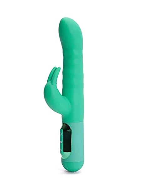 Ann Summers Thrusting G Spot Vibrator, Curved Tip | Rechargeable Rotating Rampant Rabbit Dildo Sex Toy with Vibrating Ears | Portable Stimulation Personal Massager, Green